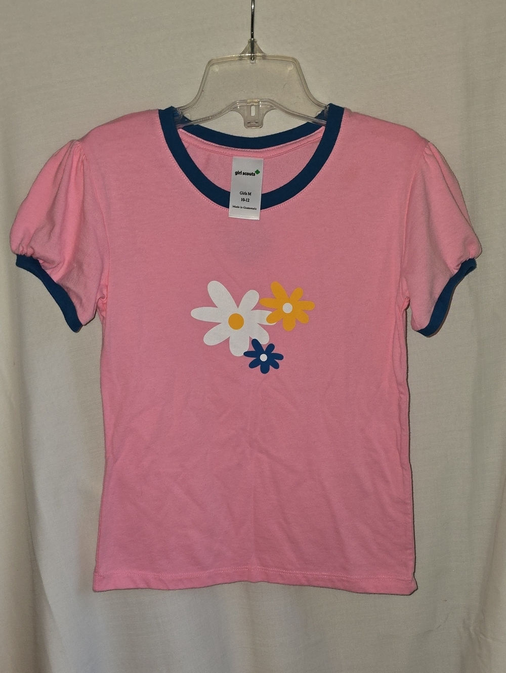 Girl Scouts Daisy Pink Floral Ringer Tee with Navy Trim